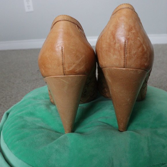🌏 Cavallini - Rare Basket weave Italian Leather Heels Pumps - Size 40 / 10 US - Picture 9 of 9